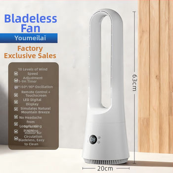 Chytrý bezlopatkový stolný a stojanový ventilátor s diaľkovým ovládaním, 220V, 20W, hluk 45–50 dB, časovač >8 hodín, prirodzený vietor