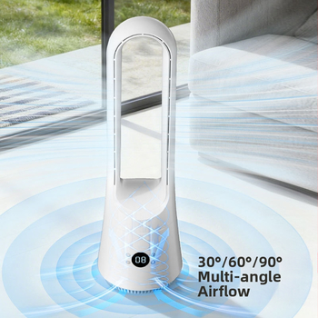 Chytrý bezlopatkový stolný a stojanový ventilátor s diaľkovým ovládaním, 220V, 20W, hluk 45–50 dB, časovač >8 hodín, prirodzený vietor