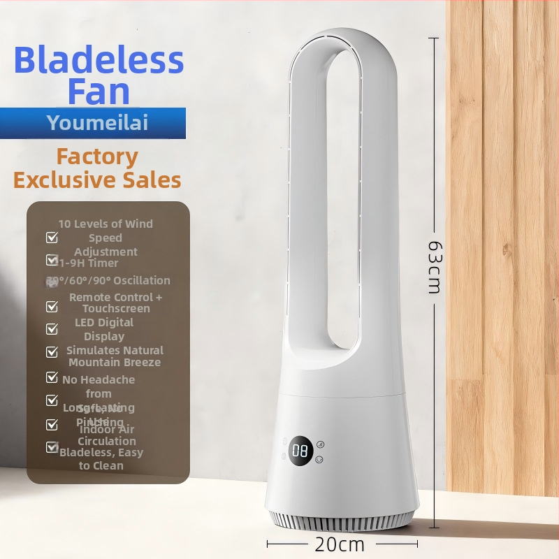 Chytrý bezlopatkový stolný a stojanový ventilátor s diaľkovým ovládaním, 220V, 20W, hluk 45–50 dB, časovač >8 hodín, prirodzený vietor