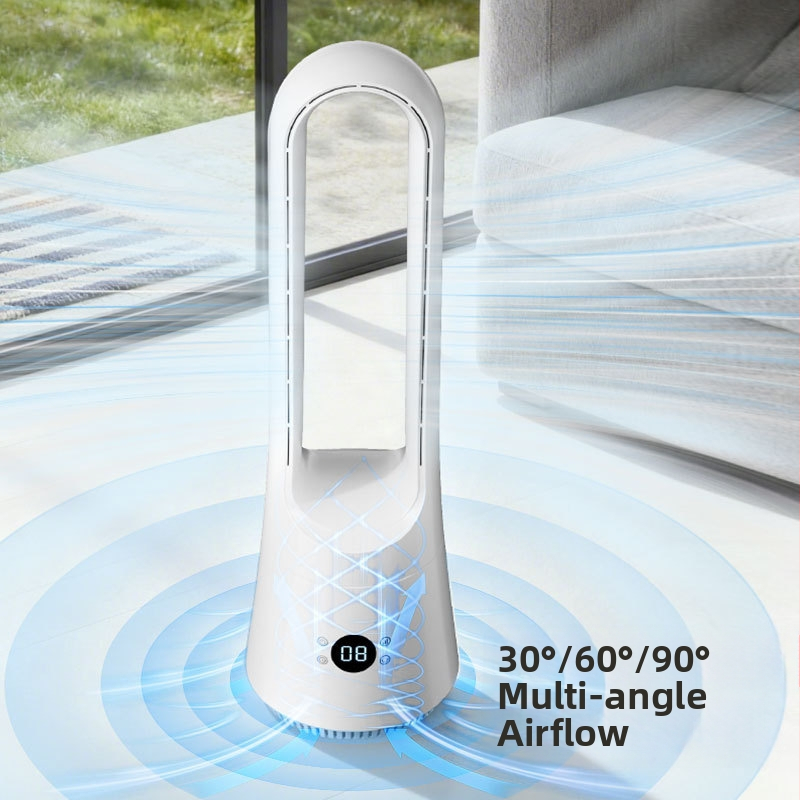 Chytrý bezlopatkový stolný a stojanový ventilátor s diaľkovým ovládaním, 220V, 20W, hluk 45–50 dB, časovač >8 hodín, prirodzený vietor