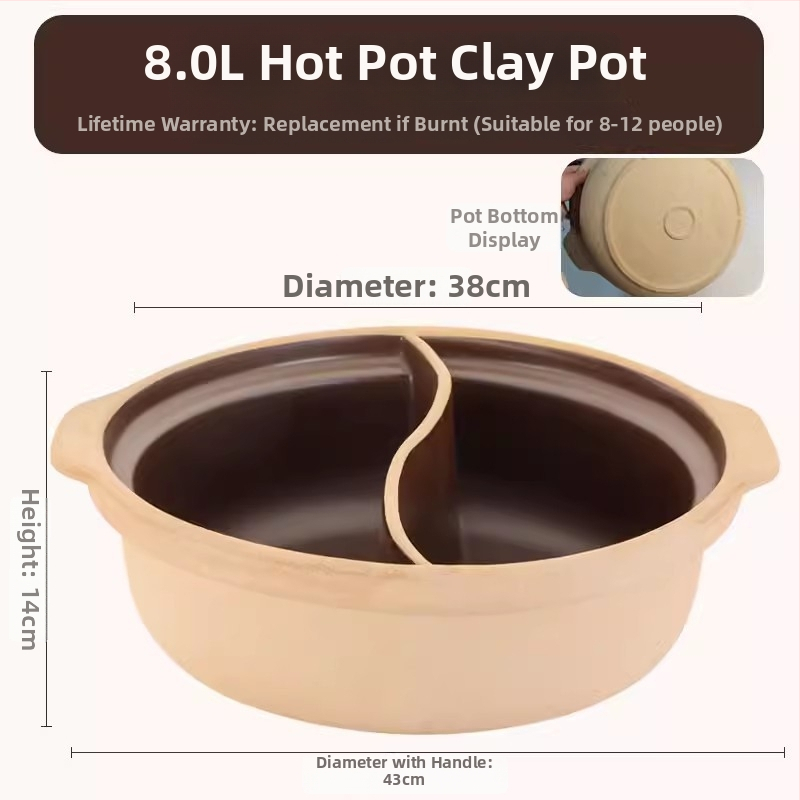 Hot pot Mandarin Duck z neglazovanej keramiky, objem 4.1–6 L, kompatibilný s plynovým sporákom, model Ancient Flavor, nelepivý