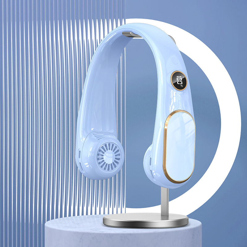 Ventilator bez lopatica oko vrata, USB punjenje, ugrađena baterija, digitalni zaslon, 4 brzine