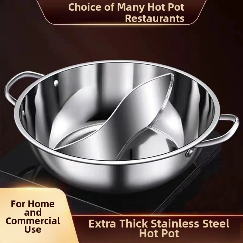 Hot pot z nerezovej ocele 304, hrubší dizajn, sklenená pokrievka, model WF-XFY1, objem 2,1–4 l, hmotnosť 1,5 kg