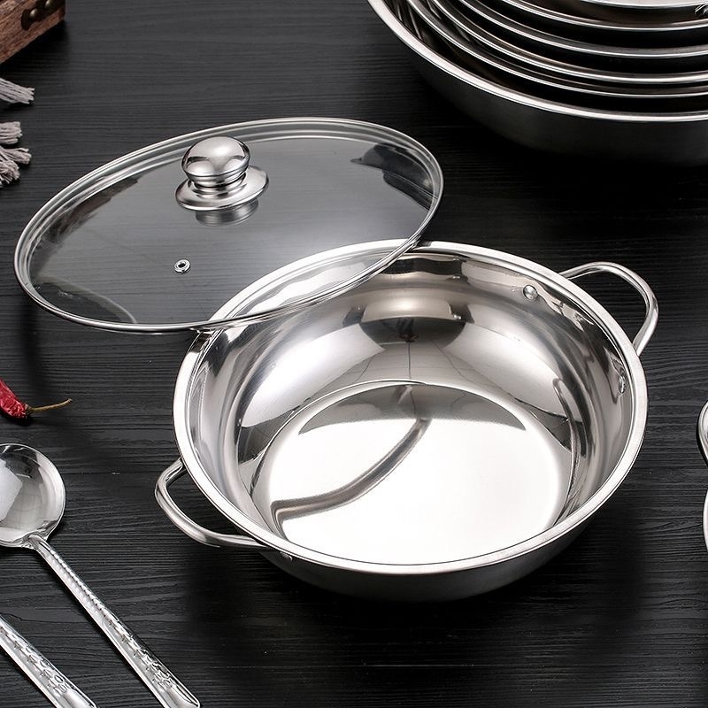 Hot pot od 304 nehrđajućeg čelika, debeli dizajn, staklena poklopac, model WF-XFY1, kapacitet 2,1–4 l, masa 1,5 kg