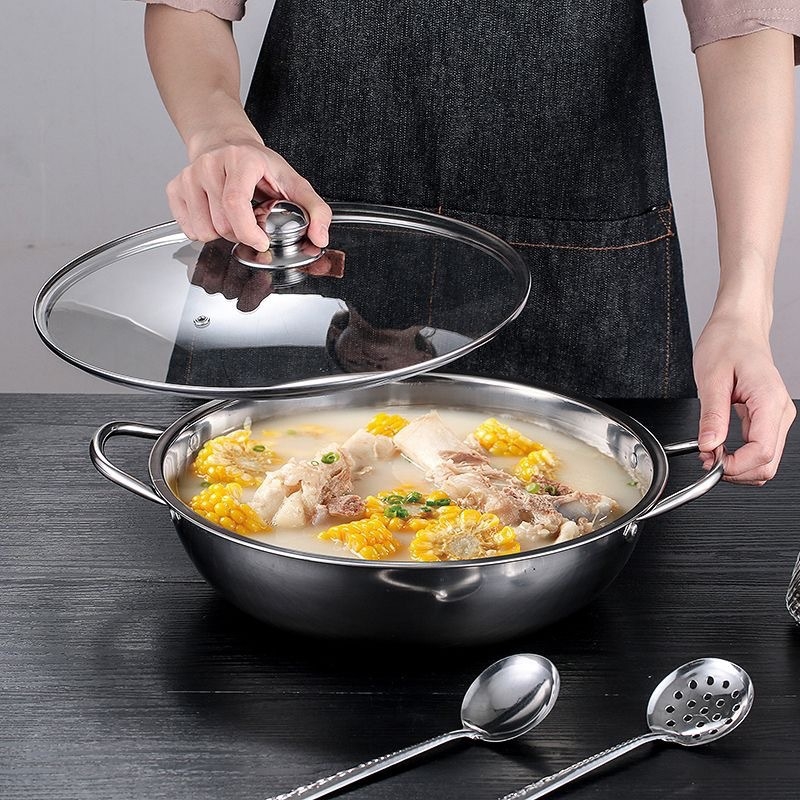 Hot pot od 304 nehrđajućeg čelika, debeli dizajn, staklena poklopac, model WF-XFY1, kapacitet 2,1–4 l, masa 1,5 kg