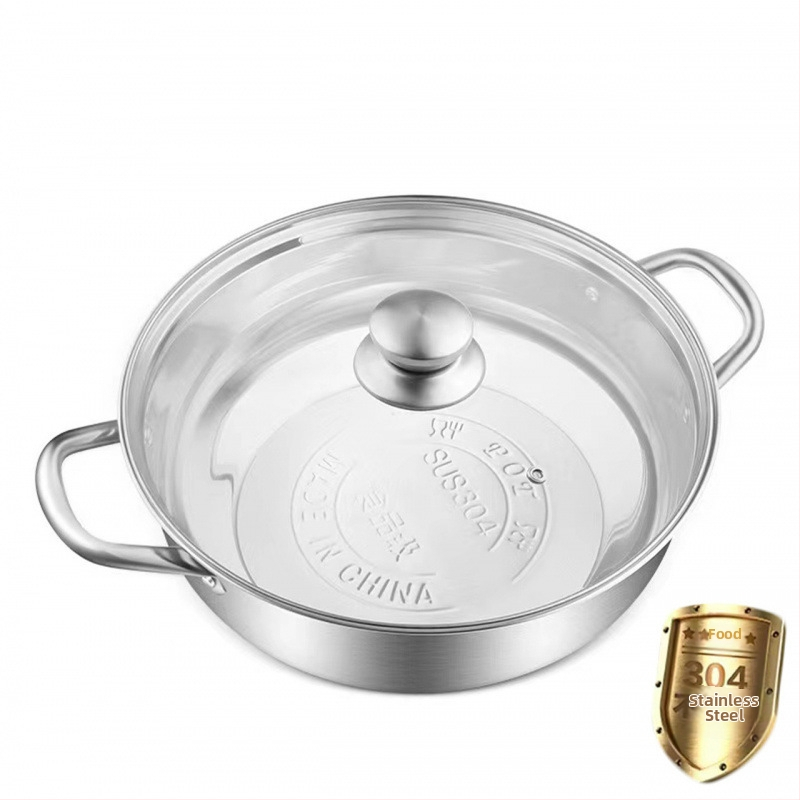 Hot pot z nerezovej ocele 304, hrubší dizajn, sklenená pokrievka, model WF-XFY1, objem 2,1–4 l, hmotnosť 1,5 kg