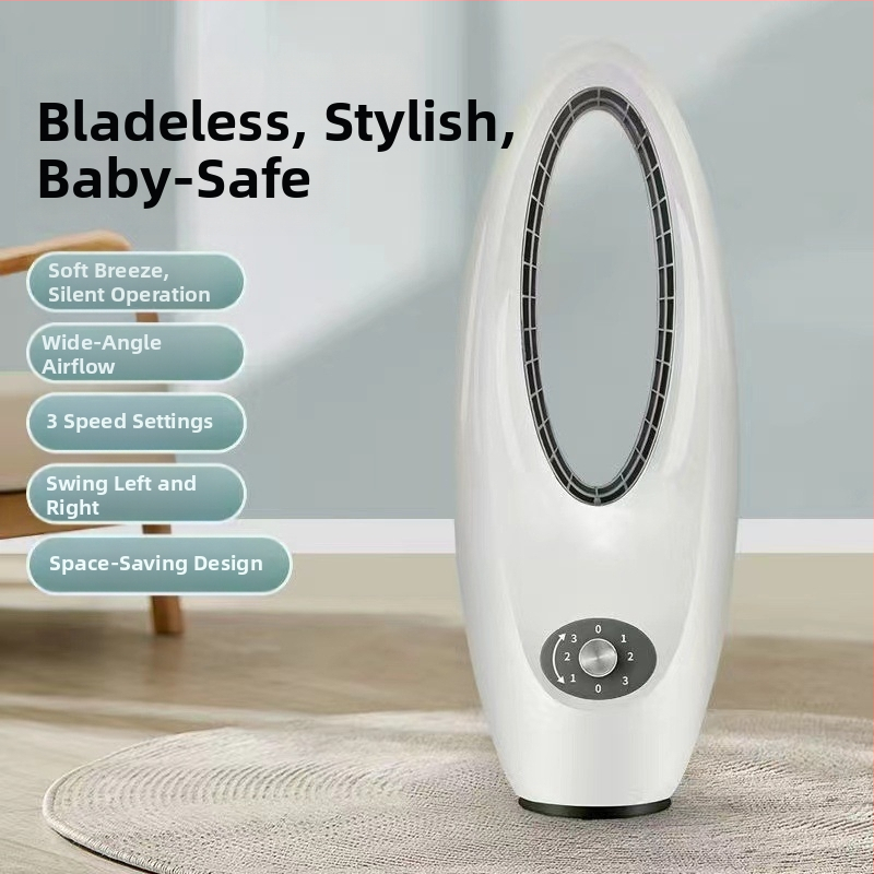 Ventilátor bez lopatiek, stolný ventilátor pre domácnosť, osciluje doľava-doprava, tichý dizajn, 45W, 220V, 3 rýchlosti, prírodný vietor