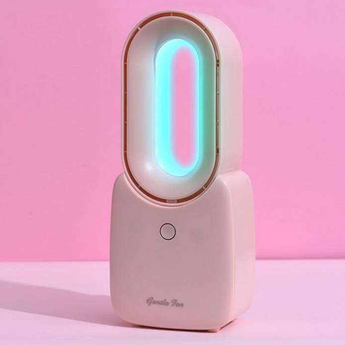 USB stolni ventilator bez lopatica, ugrađena baterija, 3 brzine prirodni vjetar, buka 36–45 dB, pogodan za prostorije do 10 m²