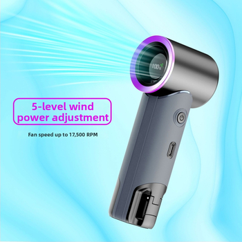Prijenosni bezlopatni turbo ventilator s USB punjenjem, brushless motor, 5 brzina, kapacitet 2000–4000 mAh, buka 36–45 dB