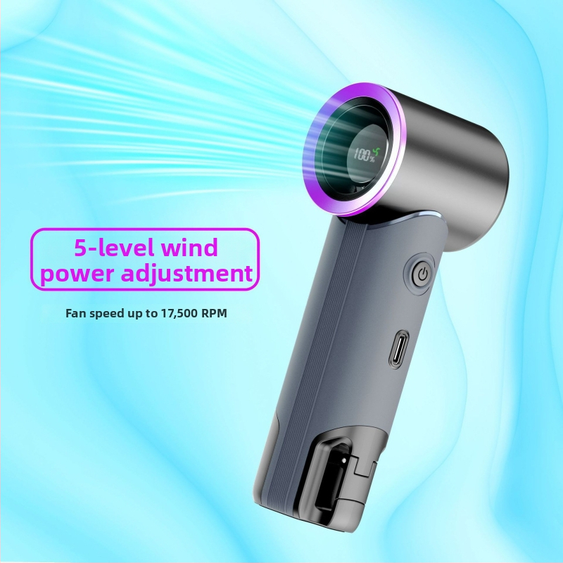 Prijenosni bezlopatni turbo ventilator s USB punjenjem, brushless motor, 5 brzina, kapacitet 2000–4000 mAh, buka 36–45 dB