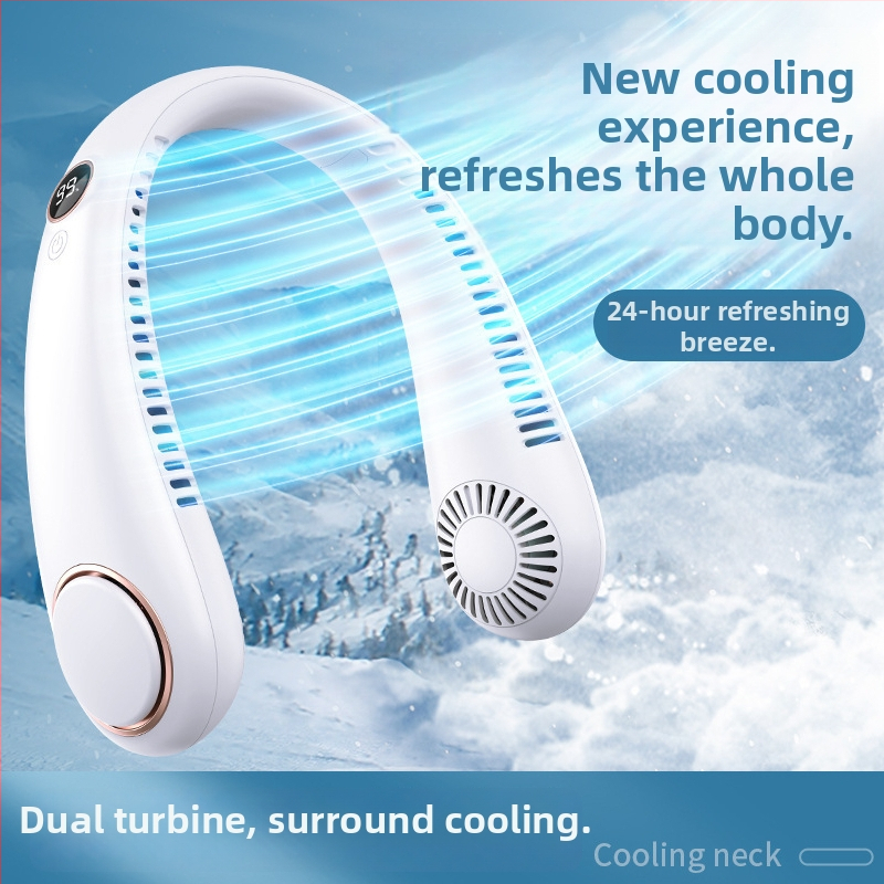 Vratni ventilator bez lopatica s USB punjenjem, ugrađena baterija 800-1000 mAh, digitalni prikaz, motor bez četkica, 5 postavki brzine