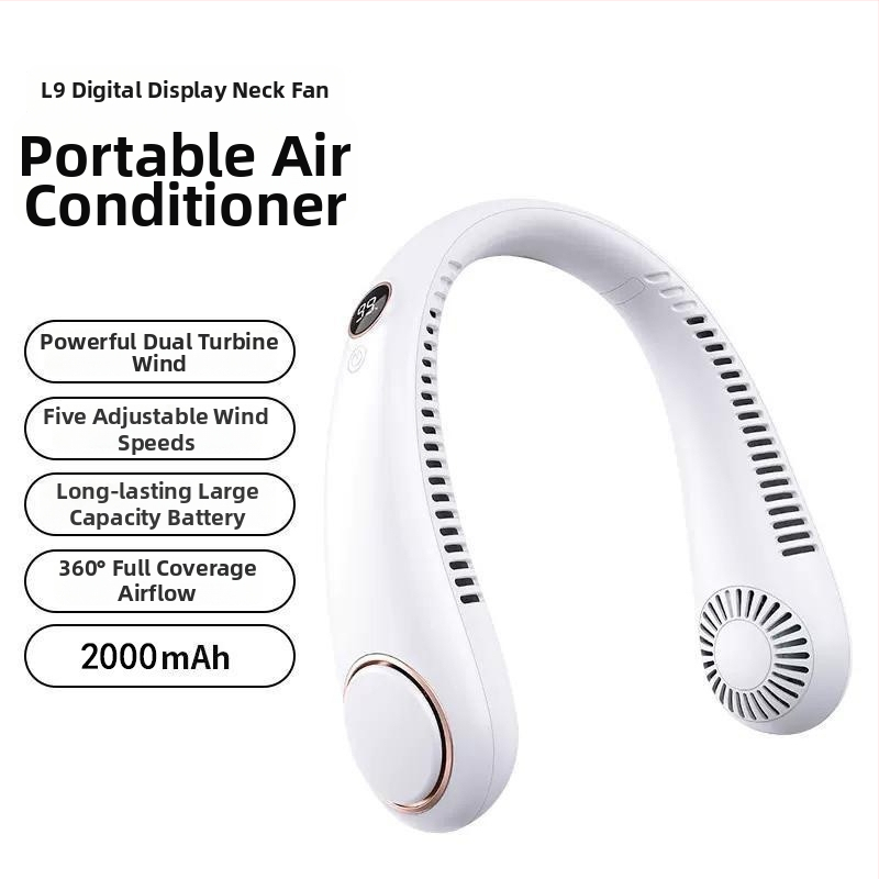 Vratni ventilator bez lopatica s USB punjenjem, ugrađena baterija 800-1000 mAh, digitalni prikaz, motor bez četkica, 5 postavki brzine