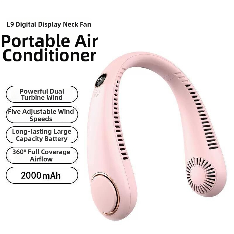 Vratni ventilator bez lopatica s USB punjenjem, ugrađena baterija 800-1000 mAh, digitalni prikaz, motor bez četkica, 5 postavki brzine