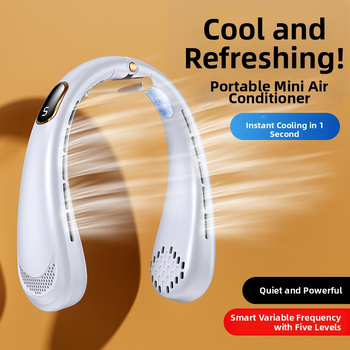 Prenosný krčný ventilátor, USB napájanie, 5W menovitý výkon, 4 rýchlosti prúdu vzduchu, zabudovaná batéria 500–800 mAh, výdrž 3–6 h