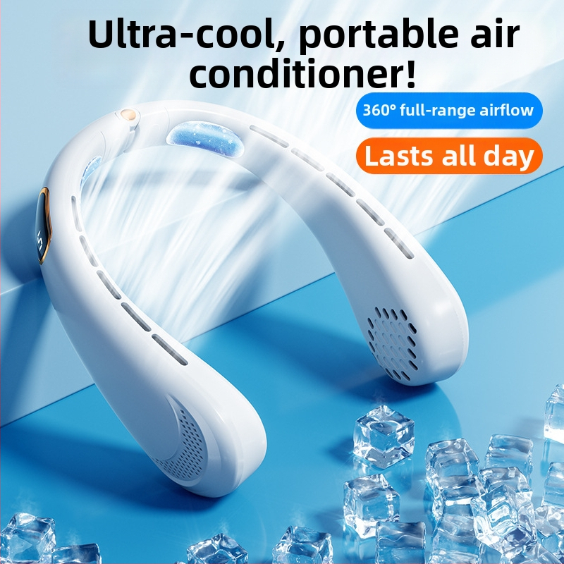 Prenosný krčný ventilátor, USB napájanie, 5W menovitý výkon, 4 rýchlosti prúdu vzduchu, zabudovaná batéria 500–800 mAh, výdrž 3–6 h