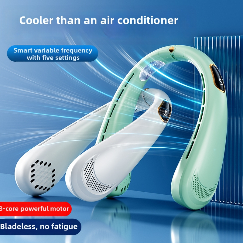 Prenosný krčný ventilátor, USB napájanie, 5W menovitý výkon, 4 rýchlosti prúdu vzduchu, zabudovaná batéria 500–800 mAh, výdrž 3–6 h