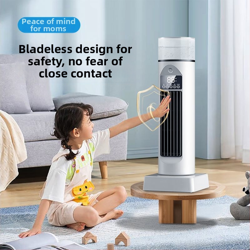 Stolni bezlopatni oscilirajući toranj ventilator s daljinskim upravljačem, USB napajanje, funkcija prskanja, digitalni zaslon, 6 brzina, spremnik vode 200 ml