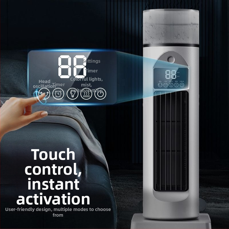 Stolni bezlopatni oscilirajući toranj ventilator s daljinskim upravljačem, USB napajanje, funkcija prskanja, digitalni zaslon, 6 brzina, spremnik vode 200 ml
