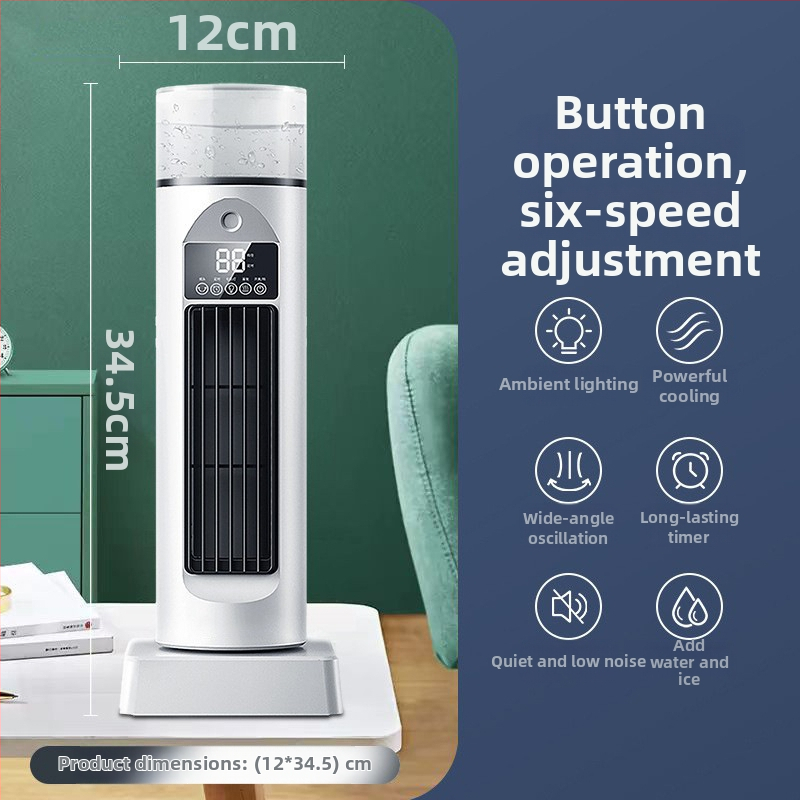 Stolni bezlopatni oscilirajući toranj ventilator s daljinskim upravljačem, USB napajanje, funkcija prskanja, digitalni zaslon, 6 brzina, spremnik vode 200 ml