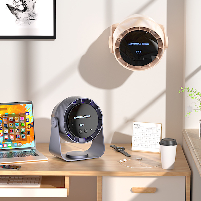 Stolni ventilator za cirkulaciju zraka s 100-brzinskim digitalnim zaslonom, USB napajanje, ugrađena baterija 2000–4000 mAh, motor bez četkica, tri brzine