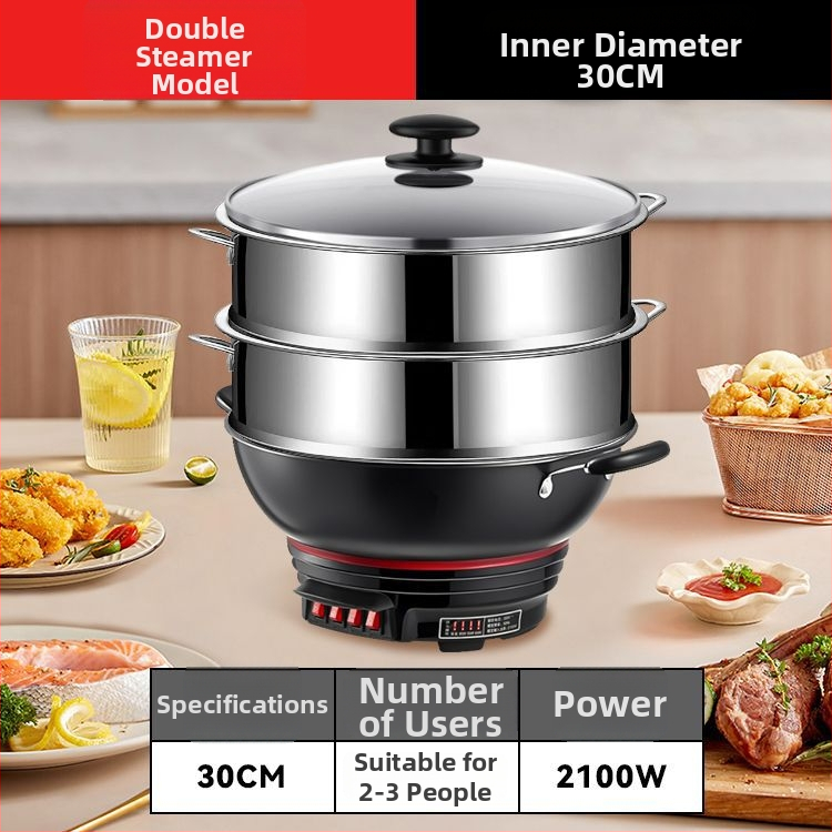 Elektrický wok s nepriľnavým povrchom, hrubý liatinový hrniec na varenie, varenie v pare a dusenie v jednom