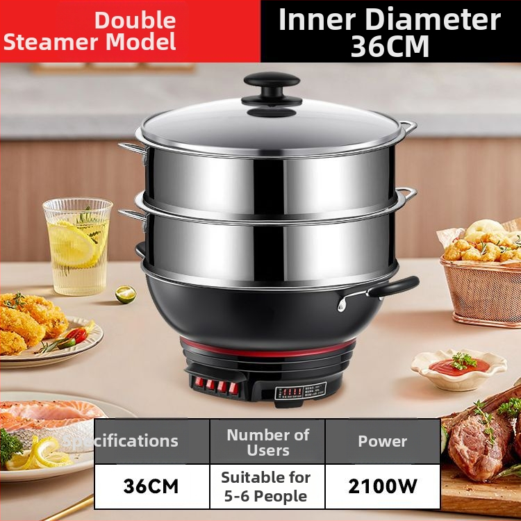 Elektrický wok s nepriľnavým povrchom, hrubý liatinový hrniec na varenie, varenie v pare a dusenie v jednom