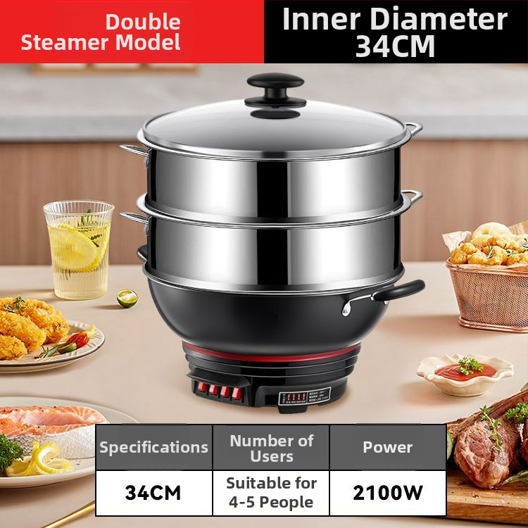 Elektrický wok s nepriľnavým povrchom, hrubý liatinový hrniec na varenie, varenie v pare a dusenie v jednom