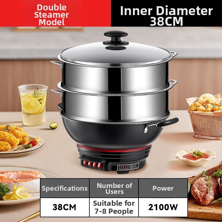 Elektrický wok s nepriľnavým povrchom, hrubý liatinový hrniec na varenie, varenie v pare a dusenie v jednom