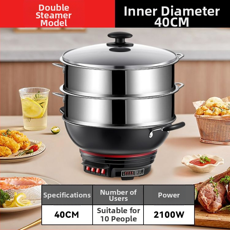 Elektrický wok s nepriľnavým povrchom, hrubý liatinový hrniec na varenie, varenie v pare a dusenie v jednom