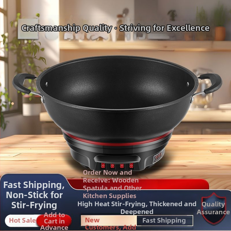 Elektrický wok s nepriľnavým povrchom, hrubý liatinový hrniec na varenie, varenie v pare a dusenie v jednom
