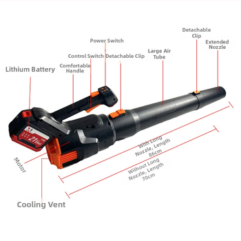Suflător industrial cu baterie Li-ion reîncărcabilă, fără perii, 21V, 380W, debit de aer 9, 21000 rpm