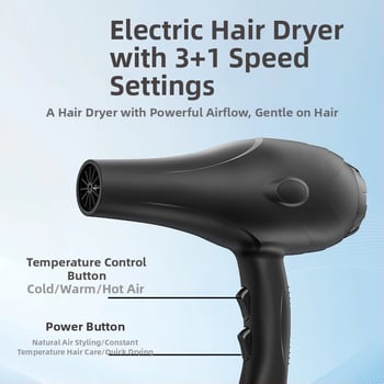 Hengxingzhi Στεγνωτήρας μαλλιών με βούρτσες, 1600W, 220V, Ψυχρός/Ζεστός αέρας, Ακροφύσια Συγκεντρωτήρα + Διαχύτης, Προστασία από Υπερθέρμανση