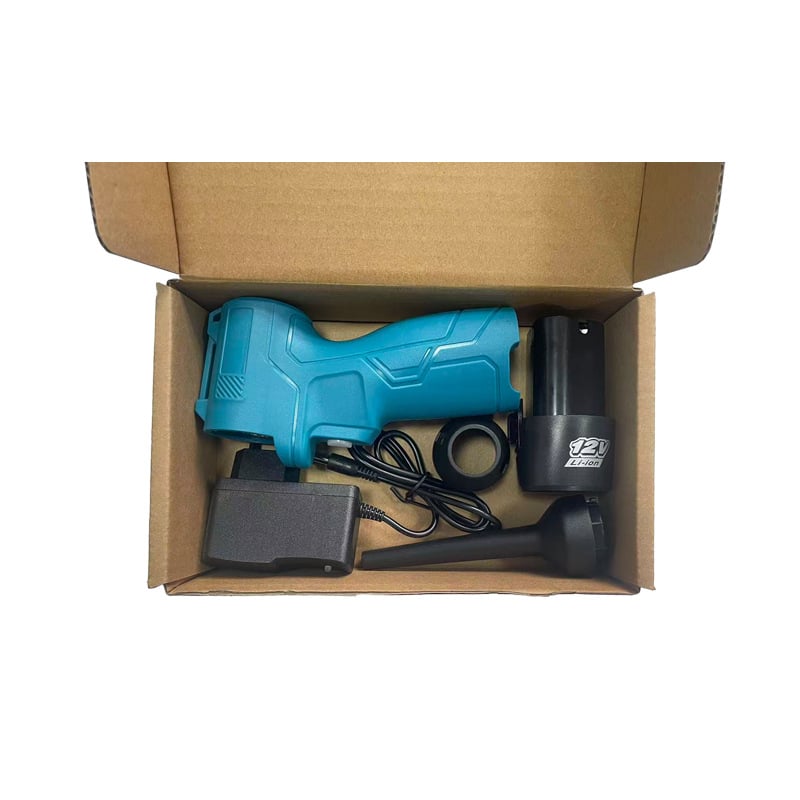 Pistol pentru îndepărtarea prafului cu motor fără perii, 12V — mini dispozitiv de curățare pentru casă și mașină, pe birou, baterie Li‑ion, 12V nominal, interval 7,4–12V