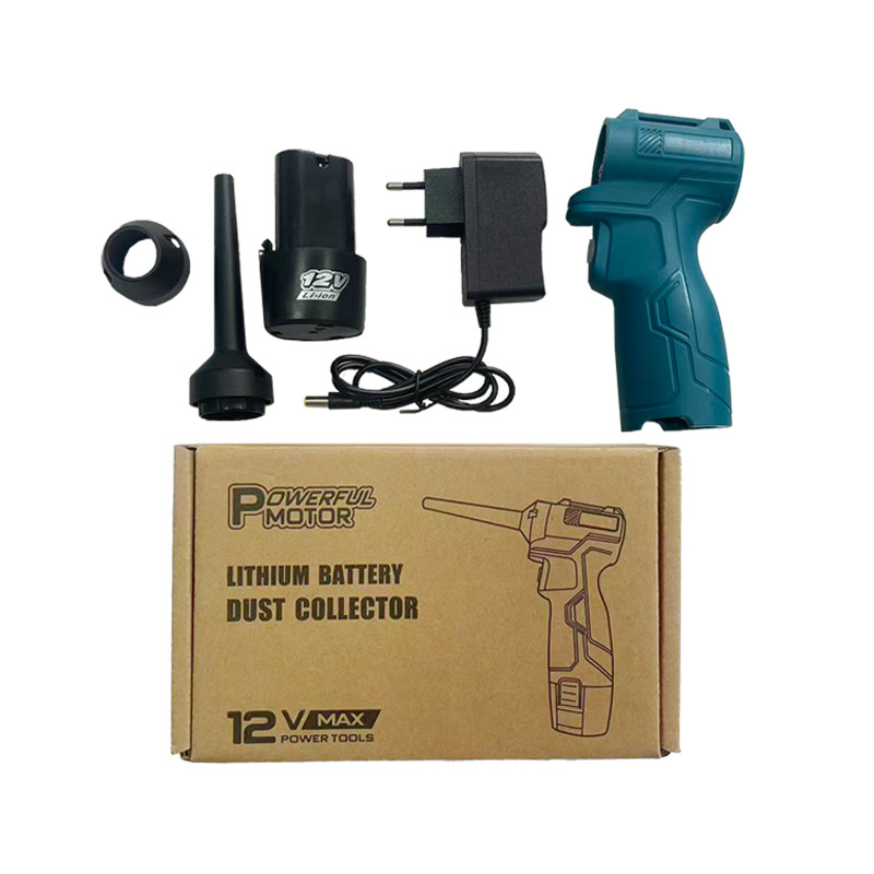 Pistol pentru îndepărtarea prafului cu motor fără perii, 12V — mini dispozitiv de curățare pentru casă și mașină, pe birou, baterie Li‑ion, 12V nominal, interval 7,4–12V