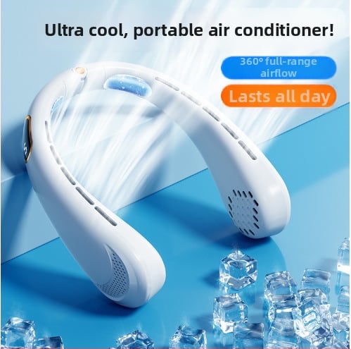 Lopó nélküli nyakventilátor, USB-töltés, digitális kijelző, 5 sebesség, beépített akkumulátor 2000–4000 mAh, 300 g