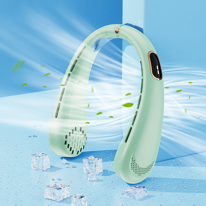 Lopó nélküli nyakventilátor, USB-töltés, digitális kijelző, 5 sebesség, beépített akkumulátor 2000–4000 mAh, 300 g