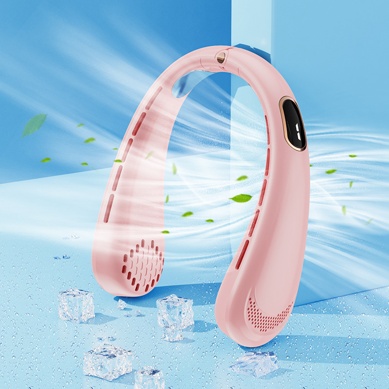 Lopó nélküli nyakventilátor, USB-töltés, digitális kijelző, 5 sebesség, beépített akkumulátor 2000–4000 mAh, 300 g