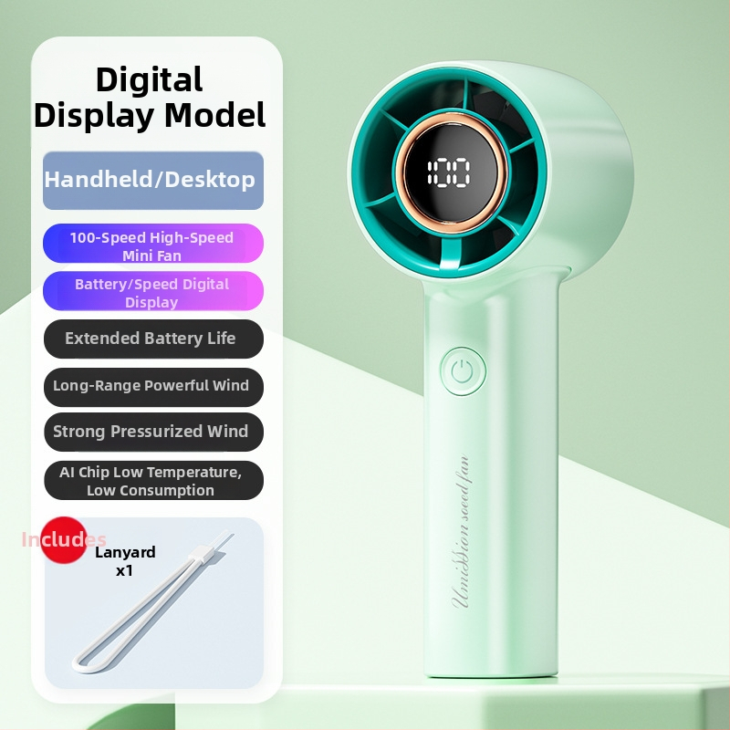 Prijenosni bezlopatni ventilator, USB punjiv, s ugrađenom baterijom 4000–6000mAh, digitalni zaslon, 100 razina brzine, brushless motor