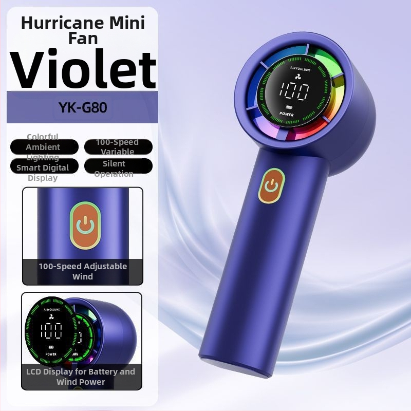 Prijenosni bezlopatni ventilator, USB punjiv, s ugrađenom baterijom 4000–6000mAh, digitalni zaslon, 100 razina brzine, brushless motor
