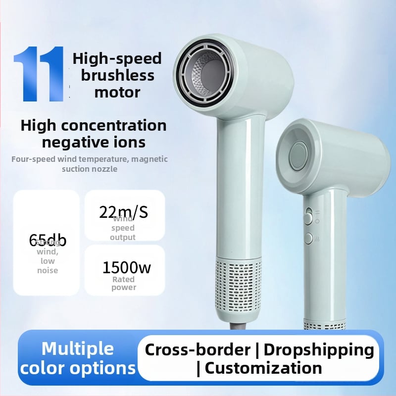 Uscător de păr cu motor brushless AC, 1500W, 220V, ion negativ și control constant al temperaturii (4 setări), duză concentrator