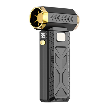 Χειροκίνητος τουρμπινικός φυσητήρας με οθόνη, ισχυρός φορητός ανεμιστήρας για κατασκήνωση — κινητήρας χωρίς βούρτσες; <1000W; 12V; αέρας ζεστός/ψυχρός; 5 ταχύτητες