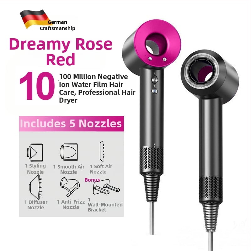 Сешоар за коса, 1600 W, безчетков AC мотор, 220 V, 3 скорости въздуха, въртящ се накрайник + концентратор, защита от прегряване, ABS корпус