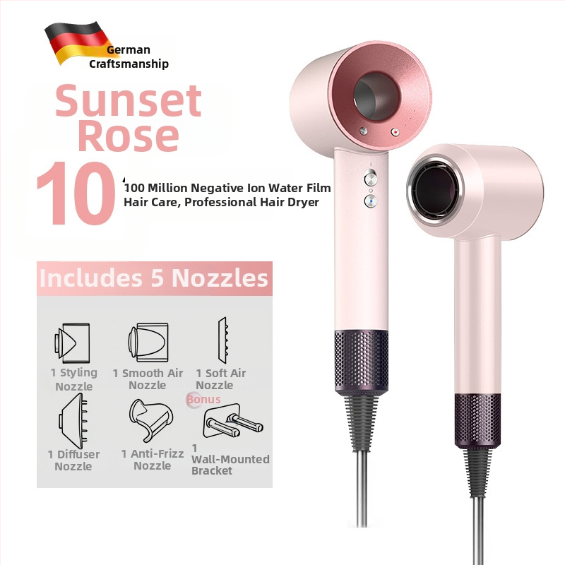 Сешоар за коса, 1600 W, безчетков AC мотор, 220 V, 3 скорости въздуха, въртящ се накрайник + концентратор, защита от прегряване, ABS корпус