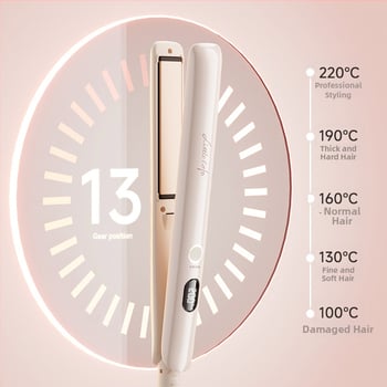 Višestruka pegla za kosu za ravnanje i kovrčanje s negativnim ionima, keramički premaz, napajanje kabelom AC, 110–240V, 42W, 13 postavki temperature.