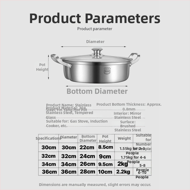 Dvokomorni Yin-Yang lonac za hot pot, kapacitet 2.1–4 L, dubina 10 cm, model 985
