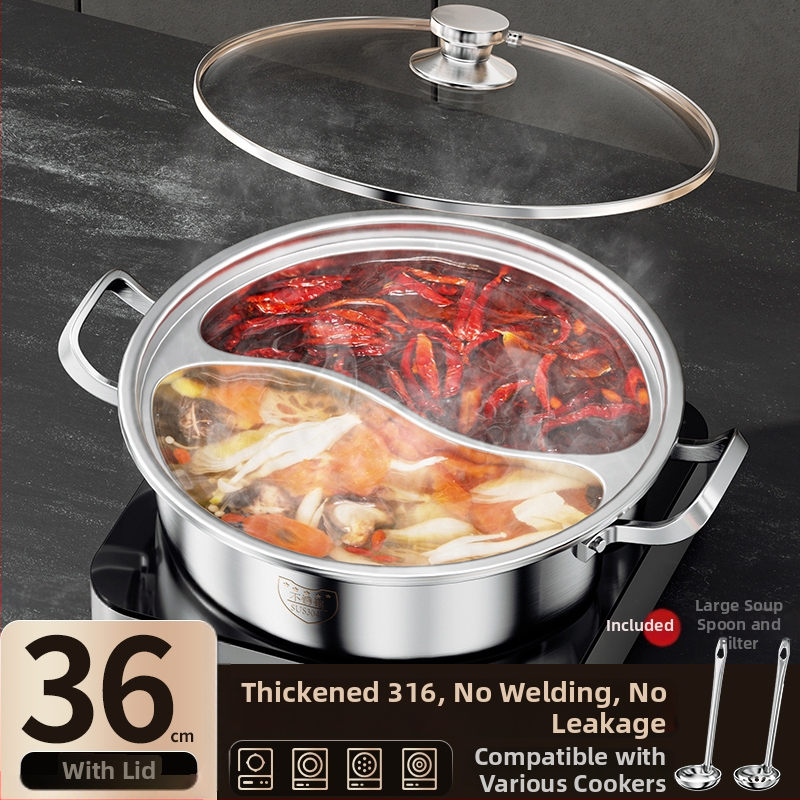 Dvokomorni Yin-Yang lonac za hot pot, kapacitet 2.1–4 L, dubina 10 cm, model 985