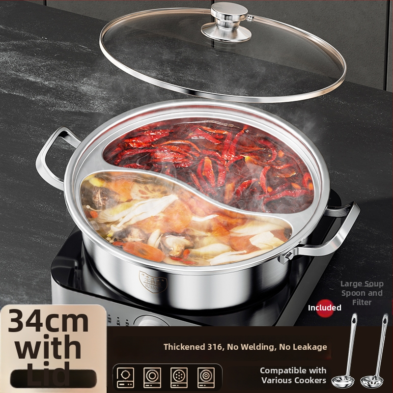 Dvokomorni Yin-Yang lonac za hot pot, kapacitet 2.1–4 L, dubina 10 cm, model 985