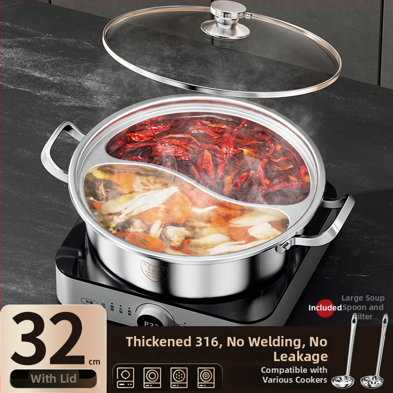 Dvokomorni Yin-Yang lonac za hot pot, kapacitet 2.1–4 L, dubina 10 cm, model 985