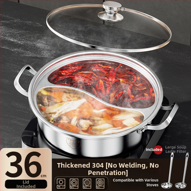 Dvokomorni Yin-Yang lonac za hot pot, kapacitet 2.1–4 L, dubina 10 cm, model 985