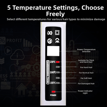 Ισιωτήρας μαλλιών Bo Yuemei με ευρείες πλάκες, 5 επίπεδα ρύθμισης θερμοκρασίας, θέρμανση από περιβαλλοντικά συμβατό κράμα, κατάλληλο για υγρά και στεγνά μαλλιά, 50W, 100–240V